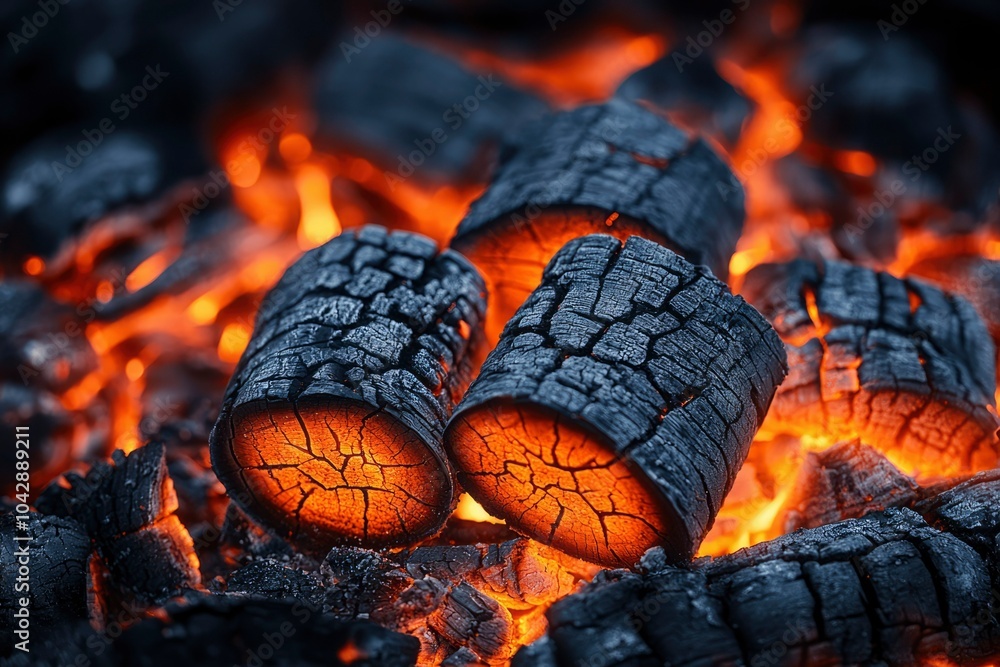 Wall mural Close-up of Burning Charcoal in a Fire Pit