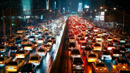 traffic jam at night in big city for background