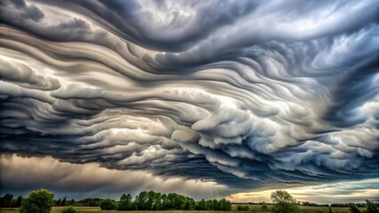 Description: Silhouette of wavy lumpy clouds with a chaotic wave-like appearance.