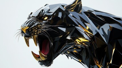 Majestic black panther in geometric roaring pose