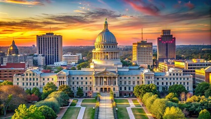 Fototapeta premium Forced perspective skyline view of Jackson Mississippi with Capitol Building