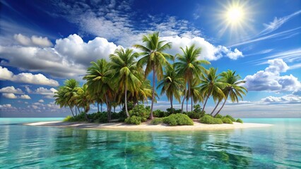 Fototapeta premium Forced perspective tropical island with palm trees under a blue sky