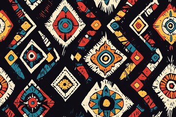 Vibrant ethnic handmade seamless ornamental pattern with traditional motifs and intricate geometric designs