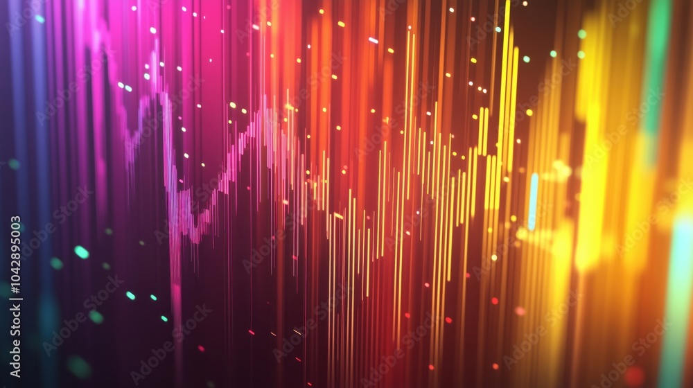 Poster colorful sound wave visualization with vibrant lines and dots