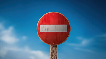No entry sign against clear blue sky, conveying sense of restriction and caution.