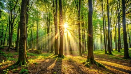 Fototapeta premium forest with sunlight shining through the trees