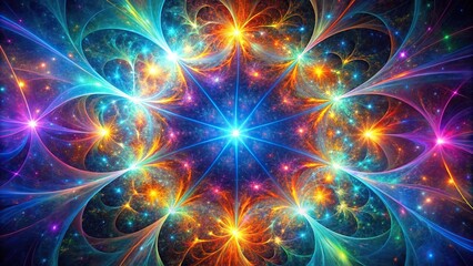 Fototapeta premium Fractal abstract neon wallpaper showcasing space wonders in wide-angle