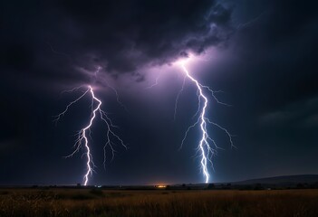 Huge thunderstorm hits at night
