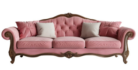 Big modern vintage pink sofa on the transparent background