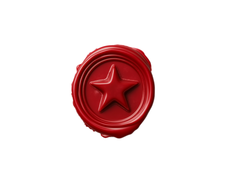 Red Wax Seal in Star Shape on transparent  Background