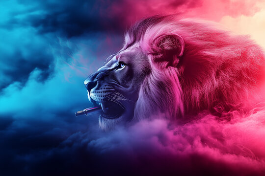 a lion smocking 