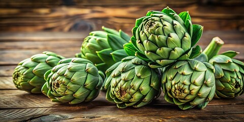 Fresh artichokes cooking on a wooden background