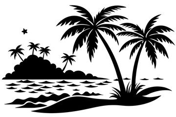 Fototapeta premium Beach Silhouette Vector Black and White Tropical Elements