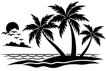 Fototapeta premium Beach Silhouette Vector Black and White Tropical Elements