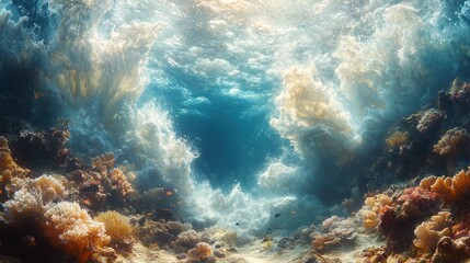 Obraz premium Underwater scene showcasing vibrant coral and dynamic water movement.