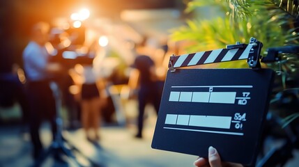 Film clapperboard, movie production background