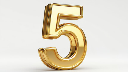 3D Golden Number Five Isolated on White Background for Design and Decoration Concepts
