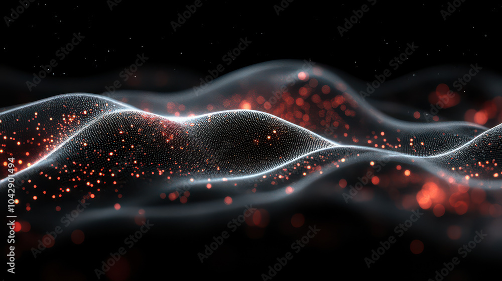 Poster abstract 3d network pattern with glowing particles on black background for technology design