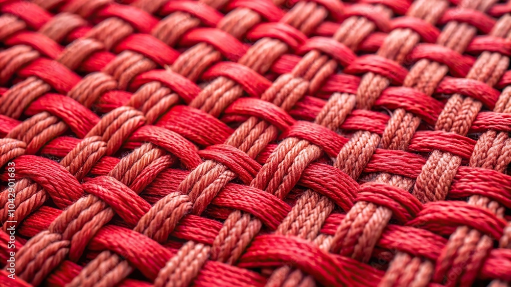 Poster low angle texture of red color background from woven knitted textile material with wicker pattern ma