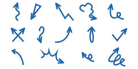 simple hand drawn arrows collection. Line movement arrow in various style.