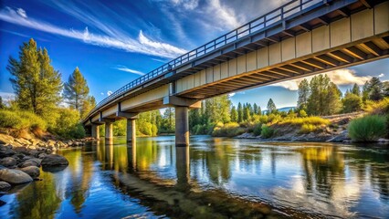 Fototapeta premium Low angle view of a bridge spanning over the Truckee River in a long shot