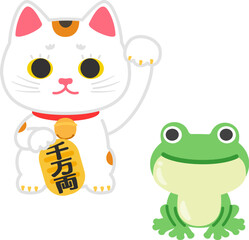 招き猫と蛙の置物
