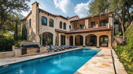 Beautiful House with a Sparkling Pool, Luxury Residential Property Featuring Modern Architecture, Outdoor Pool, and Scenic Surroundings