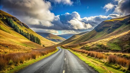 Low angle view of a road in Glen Mavis, North Lanarkshire, Scotland UK