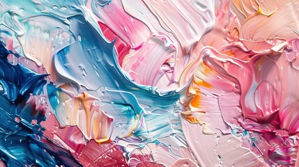 Textured abstract painting with vibrant pastel strokes of pink, blue, and white