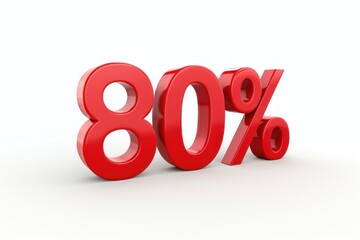 Large red 80% sign centered on a white background. represents discounts, percentages, and sales promotions.