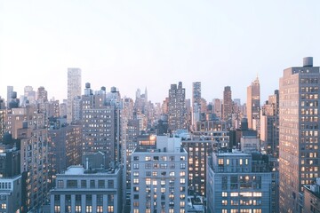 Obraz premium Scenic view of New York City skyline featuring iconic high-rise buildings in Midtown Manhattan at dusk