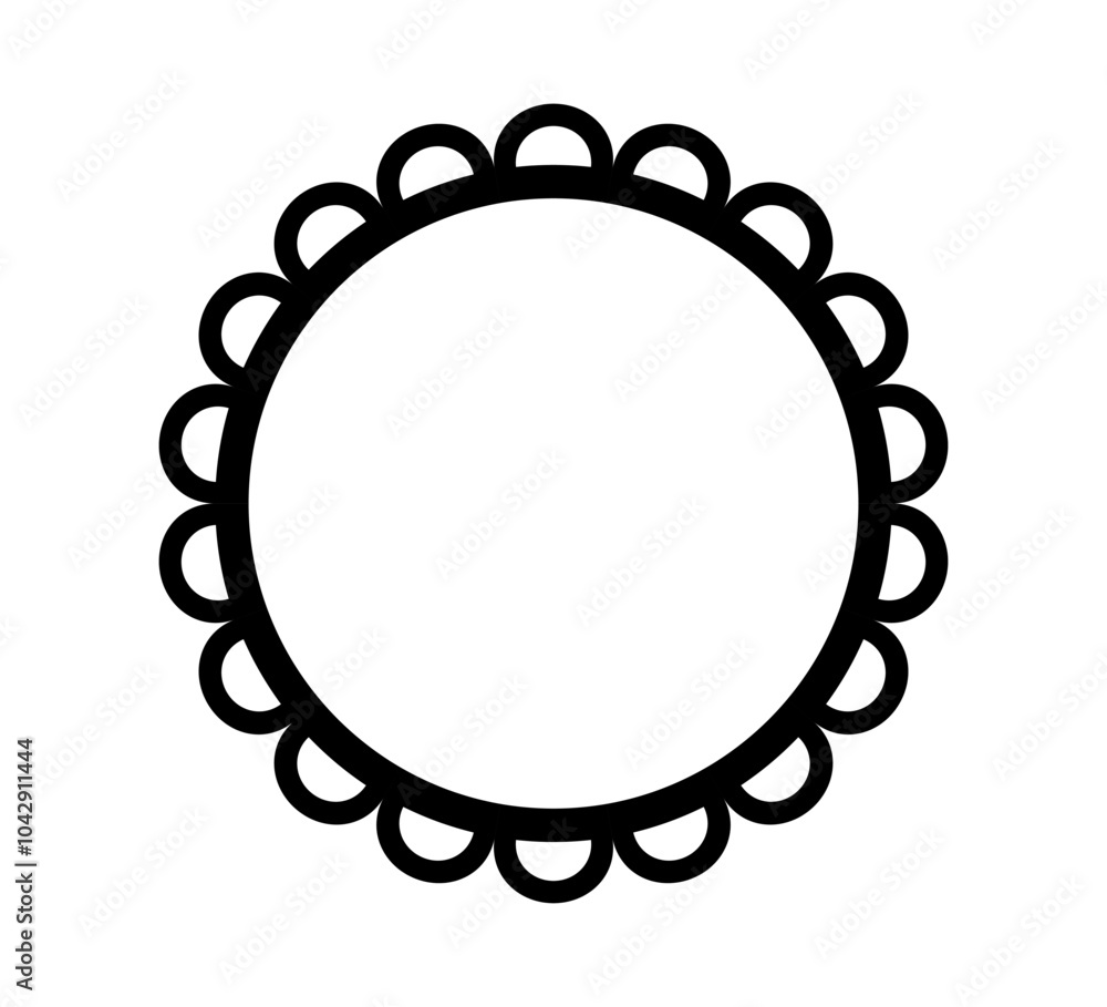 Poster scalloped edge circle frame. simple round scalloped border. fabric lace pattern frame. repeat cute v