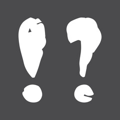 Chalk question and exclamation mark. Crayon hand drawn marks. Doodle brush vector illustration on black background