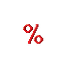 Red percent sign pixel art icon. Design for logo, web, mobile app, sticker, badges and patches. Video game sprite. 8-bit. Isolated vector illustration.