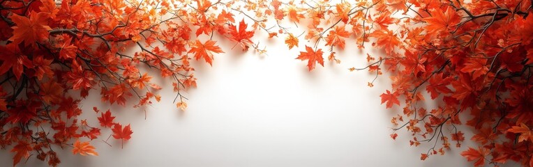 Autumn leaves in clean arrangement on white background