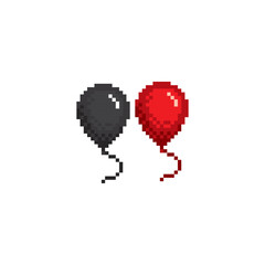 Black and red balloons pixel art icon. Design for logo, web, mobile app, sticker, badges and patches. Video game sprite. 8-bit. Isolated vector illustration.