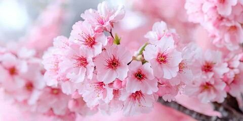 Obraz premium Delicate Pink Cherry Blossom Flowers in Bloom Close Up