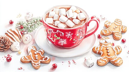 Set of Cookies with chocolate chip and Gingerbread,glass of milk,christmas elements,watercolor clipart,sweet holiday card,Christmas menu,morning,season greeting,xmas and New Year.