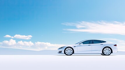 Fototapeta premium Sleek Electric Car Against a Clear Blue Sky