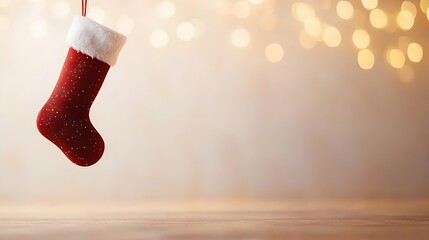 Festive red Christmas stocking against a soft glowing background