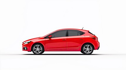 Sleek Red Hatchback on White Background