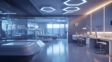 Modern medical lab and hospital room visual rendering -