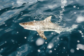 Obraz premium Majestic great white shark swimming in the deep blue ocean