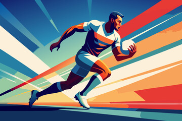Dynamic Rugby Player Sprinting with Ball in Action-Packed Illustration