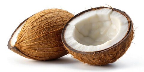 Isolated Coconut on White Background Fresh Tropical Fruit, Natural Food, Healthy Lifestyle, Vegan Ingredients, Culinary Uses, Organic Produce, Exotic
