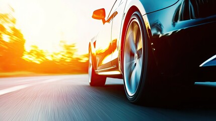 Dynamic Motion of a Luxurious Sports Car at Sunset