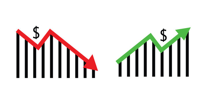  increase and decrease bar symbol for business growth chart with arrow