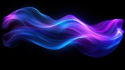 Abstract blue and purple light trails flowing on black background