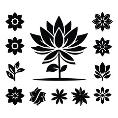 Obraz premium Shilhoutte Flowers tree vector icons set on a white background