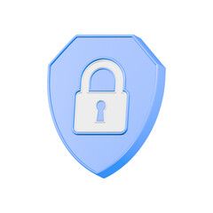 secure lock shield icon 3d blue color